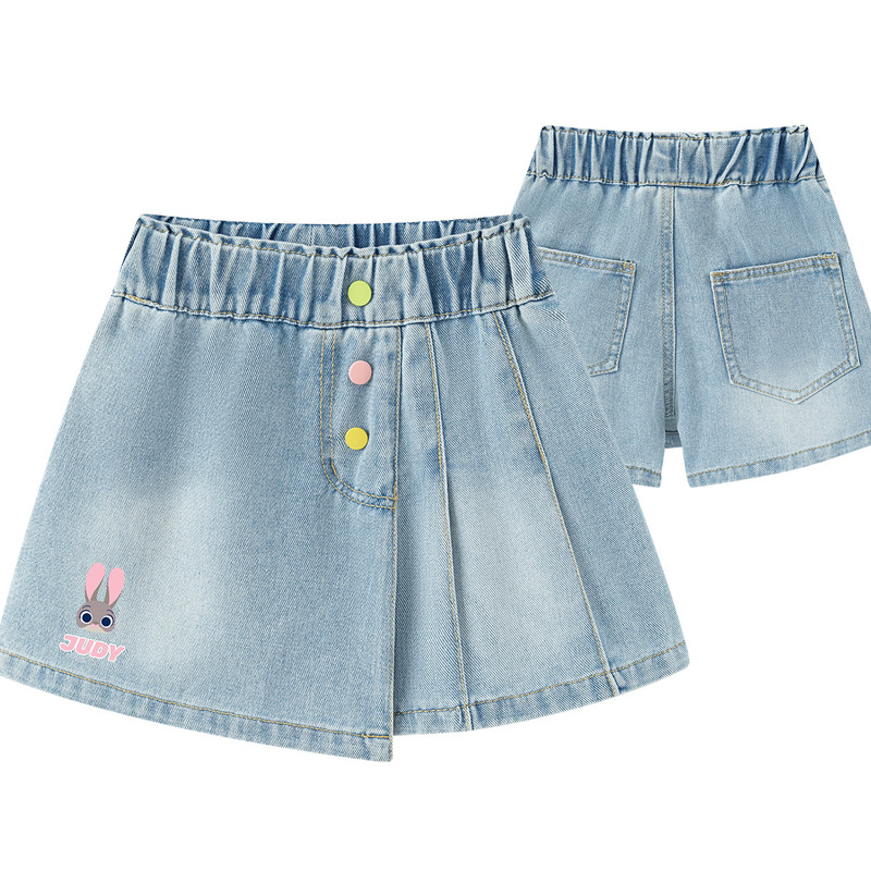 Judy Girls' Summer Casual Shorts, Bunny Police Officer Style, for Older Children, Denim Skirt Pants, Lightweight and Comfortable