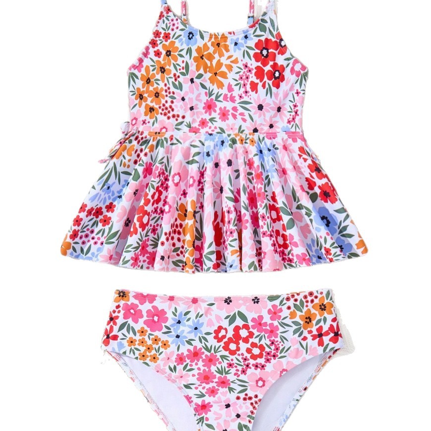 Mother & Kids Two Piece Swimsuit Set For Girls And Big Kids Sweet Playful Style Backless Design Slim Fit With Printed Design_voghion.com