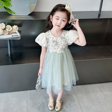 女童连衣裙夏季2024新款洋气韩版儿童装泡泡袖花朵裙子宝宝公主裙