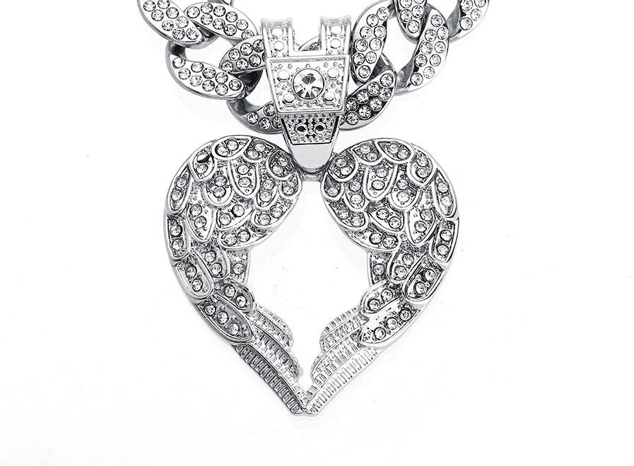 Amazon Europa y Estados Unidos Hip Hop transfronterizo aleación de viento llena de diamante amor colgante de alas cadena cubana fábrica de accesorios de alta calidad