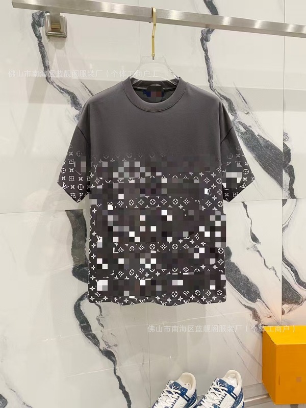 跨境奢潮驴家高品质L满印字母短袖潮牌外贸经典款圆领男女宽松T恤|undefined