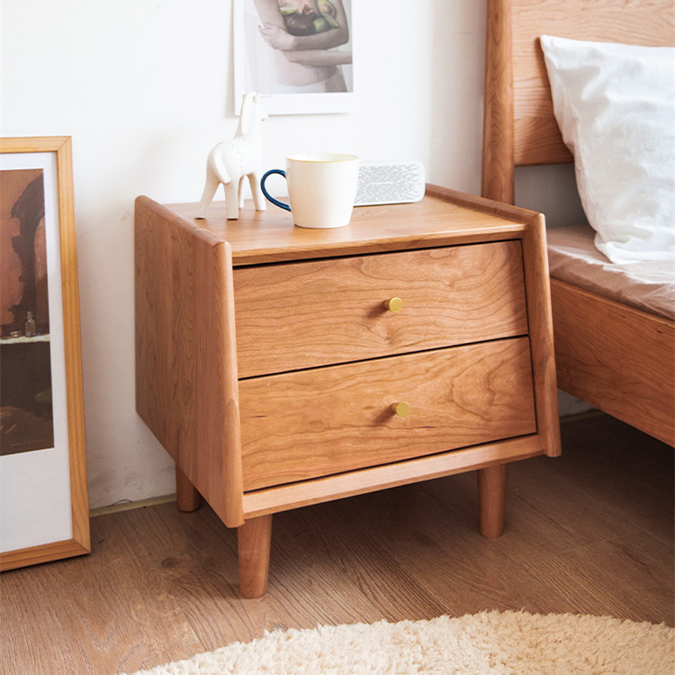 北欧白橡木樱桃木实木床头柜日式原木色简约现代床边柜二斗柜
