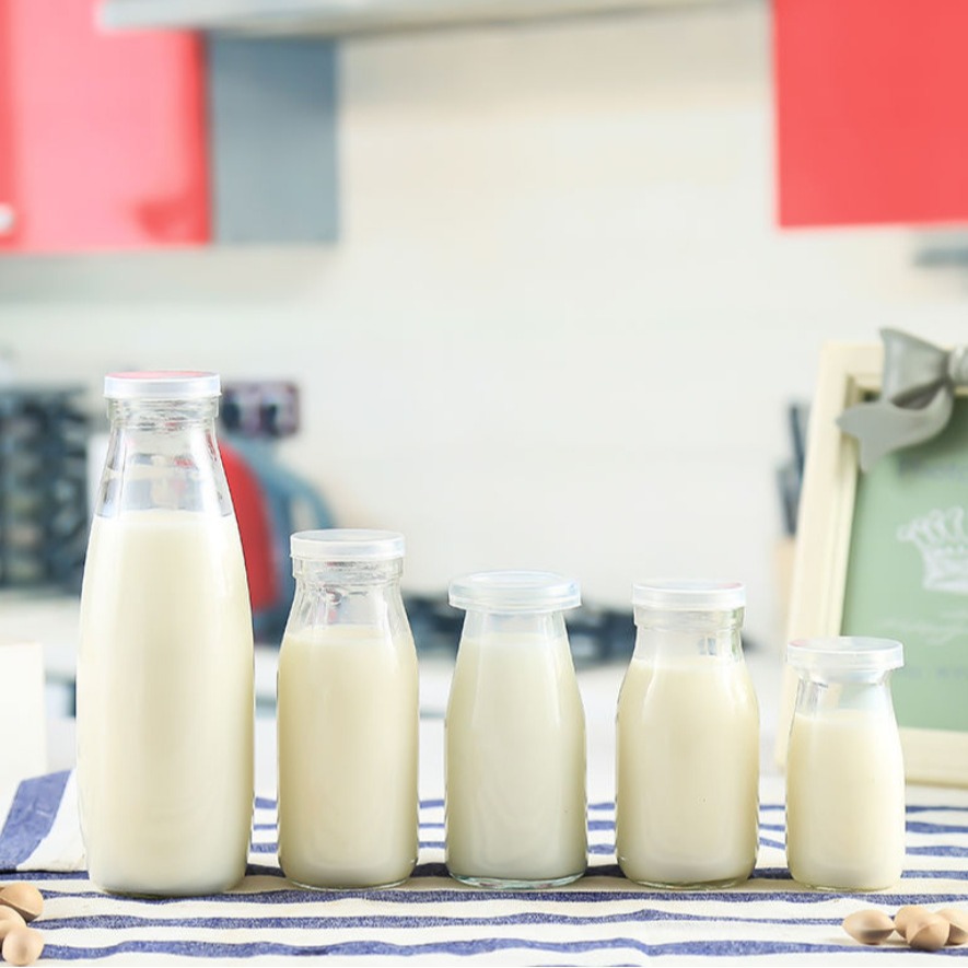 高白料玻璃牛奶玻璃空瓶酸奶瓶饮料瓶加厚玻璃丝口奶瓶厂家直销