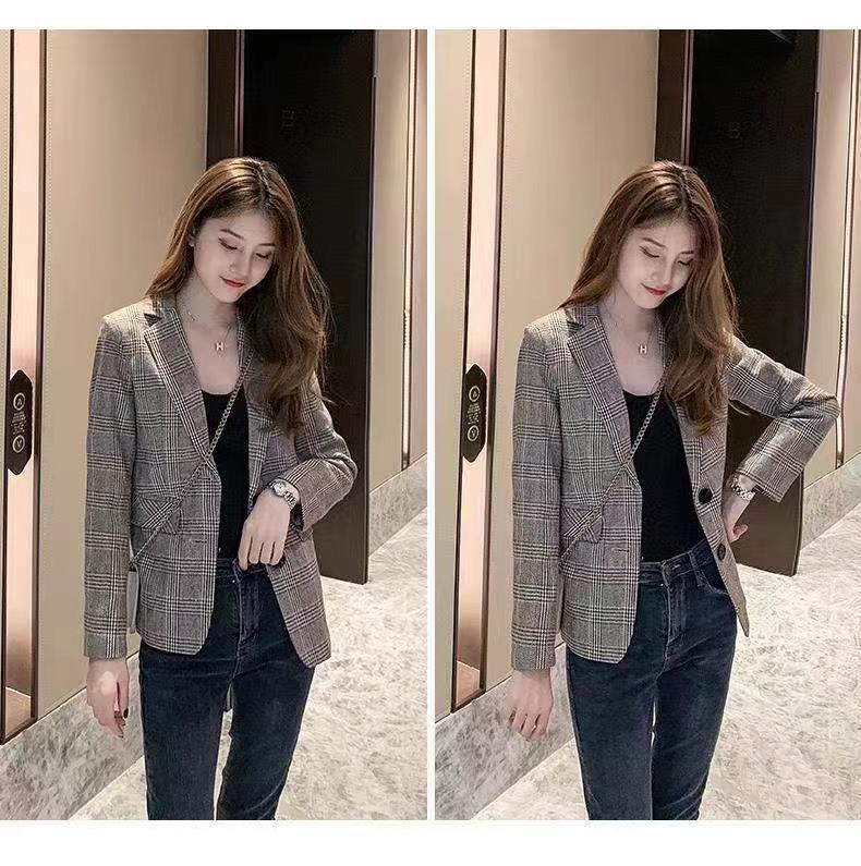 Small Suit Jacket Women's Spring and Autumn Thin New Student Short Internet Celebrity Small Man Elegant Ladies Plaid Suit Women