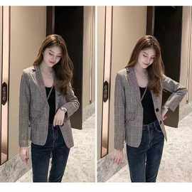 小西装外套女春秋薄款新款学生短款网红小个子气质名媛格子西服女