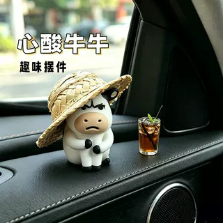 emo grassland cow car ornament electric car interior decoration ugly-cute figurine working cow office desk decoration