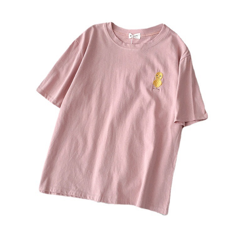 Nuova maglietta sudcoreana a maniche corte da studente con ricamo a forma di animale della Corea del Sud, girocollo, abiti estivi, vestibilità ampia, per donna_voghion.com