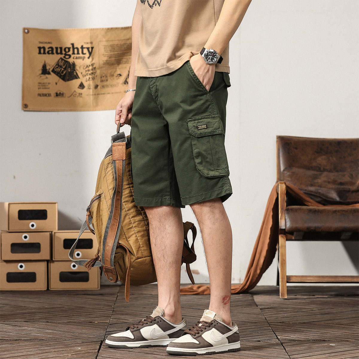 2023 Men's Summer New Tooling Shorts Youth Trendy Brand Japanese Large Size Loose Outdoor Multi-Pocket Shorts