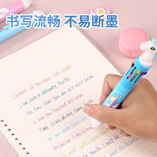 Cartoon ten-color ballpoint pen multi-functional creative color press oil pen girl heart account pen student stationery wholesale