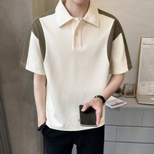 高级感POLO衫男士夏季拼接翻领短袖T恤上衣潮牌撞色休闲体恤男装