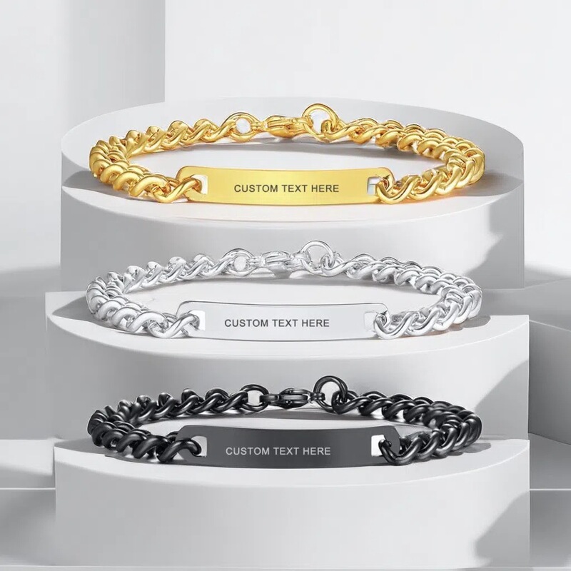 European and American Hot Selling DIY Personalized Engraving Bracelets Titanium Steel Couple Bracelets High Quality Curved Bracelets for Women Factory Direct Sales