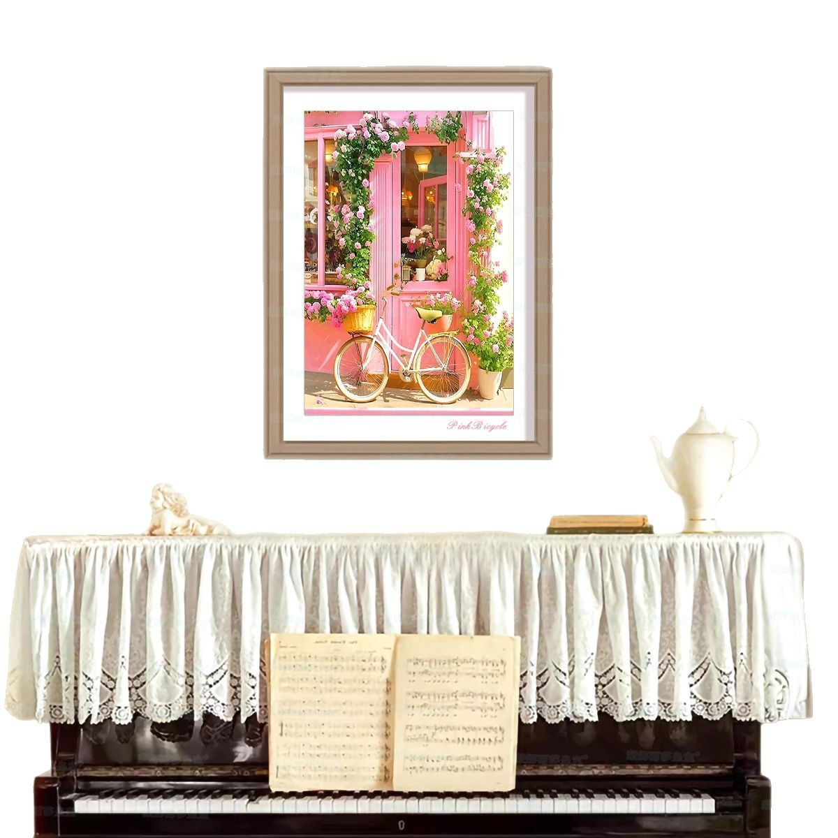 Mona Lisa real bordado de flores rosadas nueva fresca simple estética sala de estar bordado de hilo hecho a mano image 5