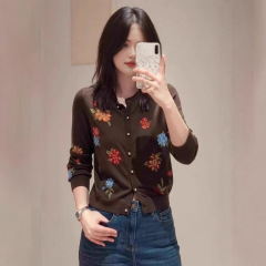 鄂*女装商场同款20258秋季新款时尚气质设计感提花圆领针织开衫