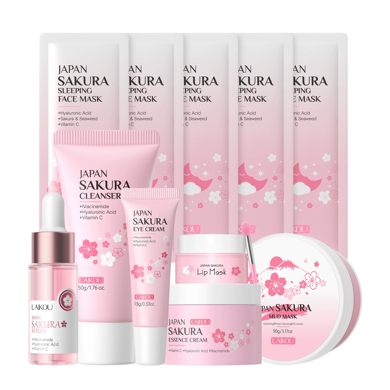 Набор по уходу за лицом (LAIKOUFENYI) Sakura Series — увлажняющая многоэлементная коробка по уходу за кожей