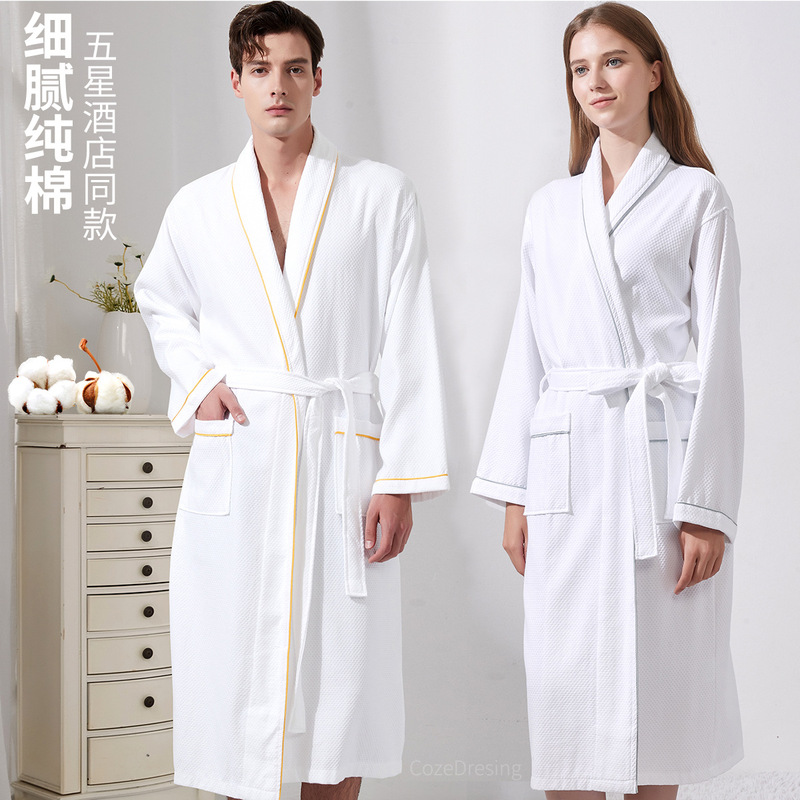 Five-Star Hotel Pure Cotton Four-Season Wearable Bath Towel Men's Bathrobe Women's Long Water-Absorbent Quick-Drying Couple Towel Nightgown