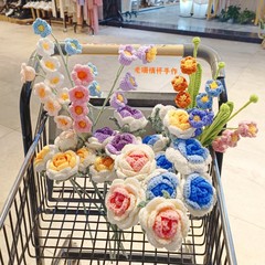 グラデーション色バラ毛糸手織りすずらん一本花束飾り青い永生花祭りプレゼント