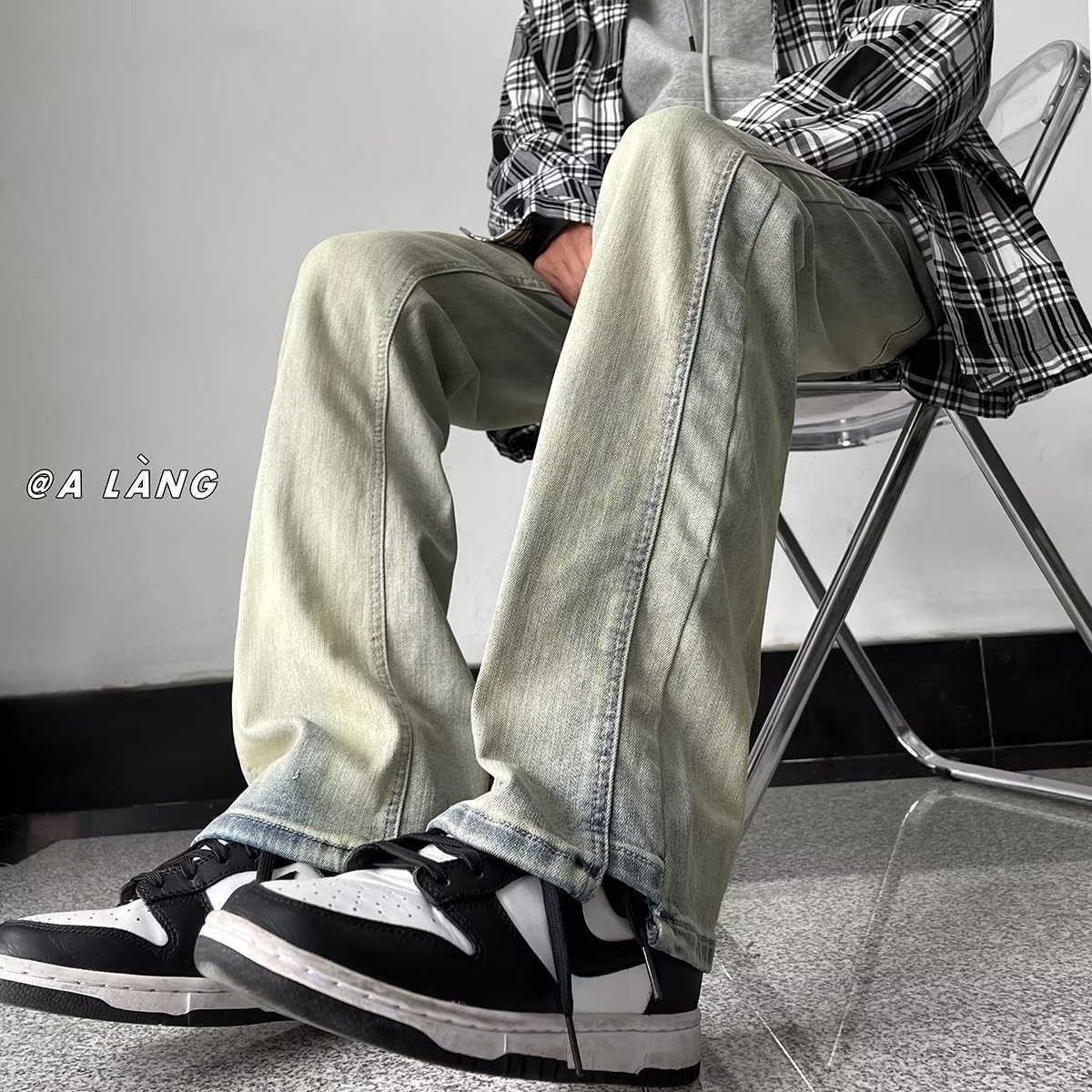 Pantalones de mezclilla teñidos de barro amarillo de alta calidad, belleza masculina, primavera y otoño, nuevos estilos, pantalones de pierna recta retro, control de red completo, alargado y súper largo