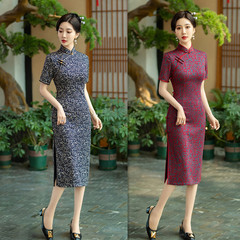 Old Shanghai Retro Chinese Style Sheen Cotton Short-Sleeve Cheongsam 2024 Spring and Summer New Arrival Middle-Aged and Elderly Women Plus Size Cheongsam