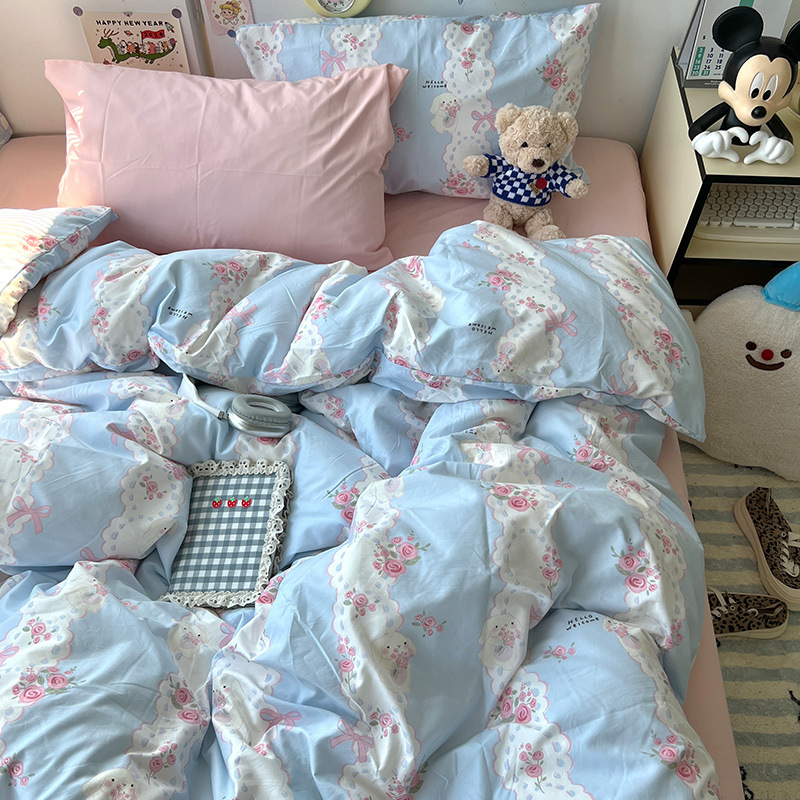 Clase A ropa de cama desnuda para dormir cuatro piezas de algodón lavado con agua sábanas de aire cubierta de cama de grado madre y bebé dormitorio de tres piezas
