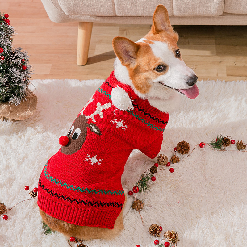 New Christmas Elk Corgi Medium and Small Dog Dog Two-legged Sweater Scarf Set New Year Pet Dog Clothes