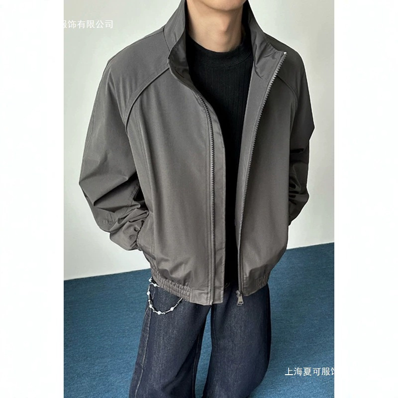 Deconstructed Stand-Collar Bomber Jacket for Men, American Style Short Baseball Jacket, Structured Shoulder Workwear Coat