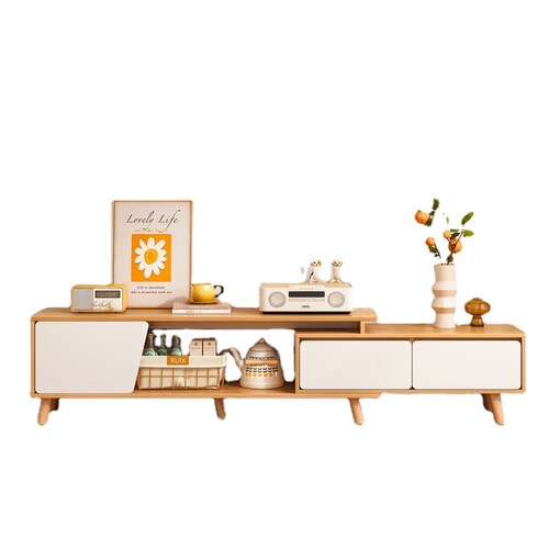 TV cabinet simple modern small apartment solid wood leg coffee table TV cabinet combination Nordic retractable TV cabinet living room