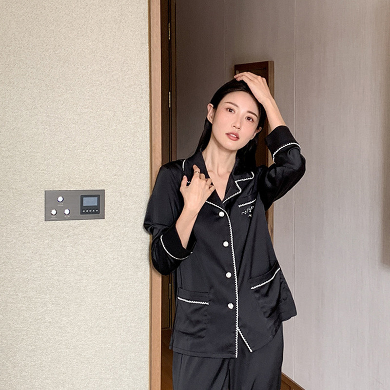 Special Clearance Spring & Fall Long-Sleeved Pants Silk Home Clothes Set Thin Pajamas Women Summer Breathable