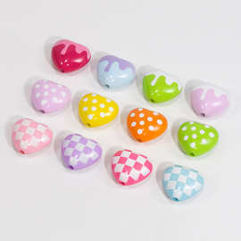 亚克力彩色爱心散珠通孔珠手机链钥匙扣项链DIY饰品挂件配件批发