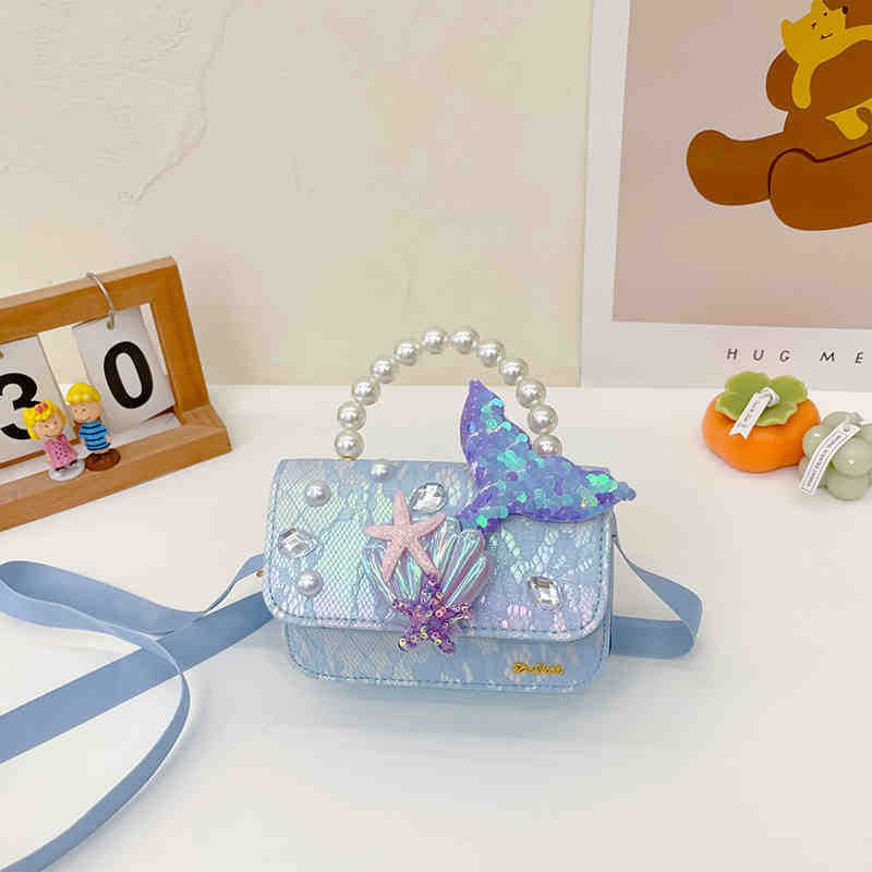 Bolsos pequeños para niños, niñas, niños, princesa, moda, estilo occidental, sirena, princesa Aisha, bolso de mano de perlas, monedero