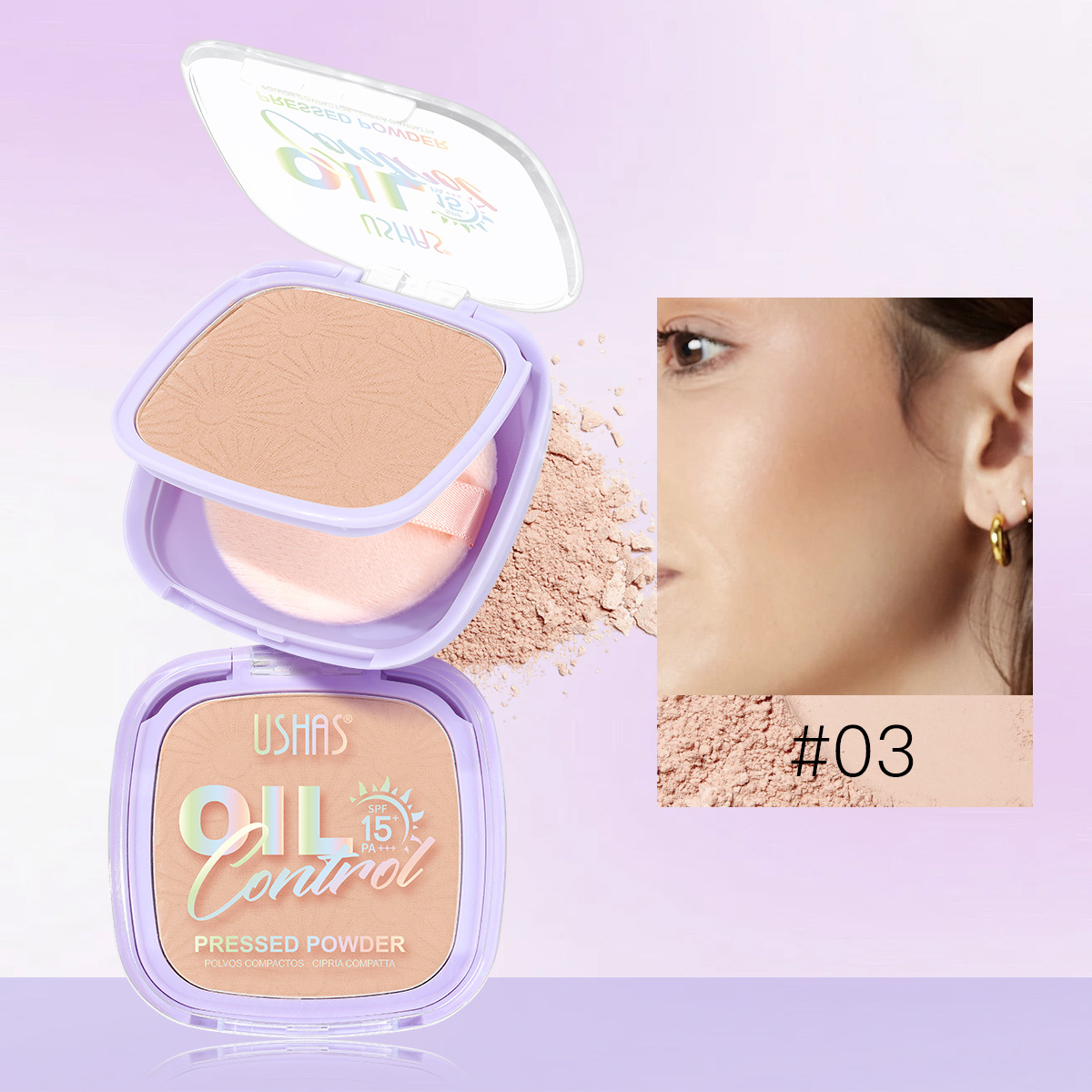 USHAS polvo spot transfronterizo de control de aceite, protector facial, maquillaje en polvo UF079
