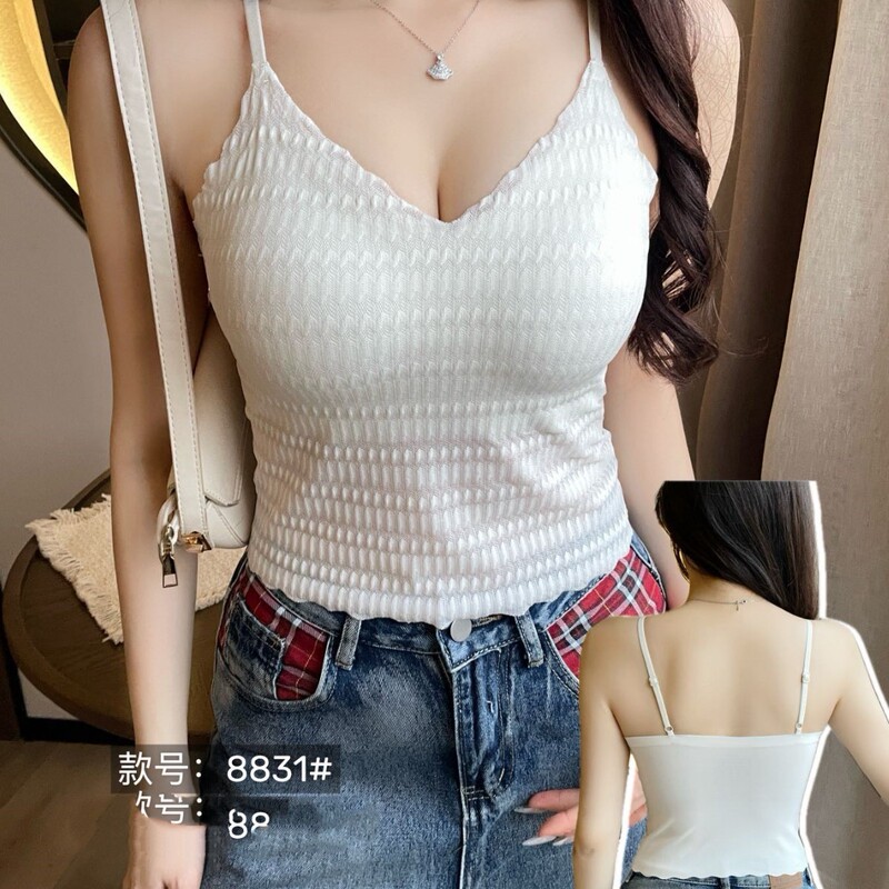 Spring and Summer Sugar Cube Pattern Bubble Fashion Seamless Beauty Back Fixed Cup Lace V-Neck Integrated Hollow-Out Inner Camisole Tube Top