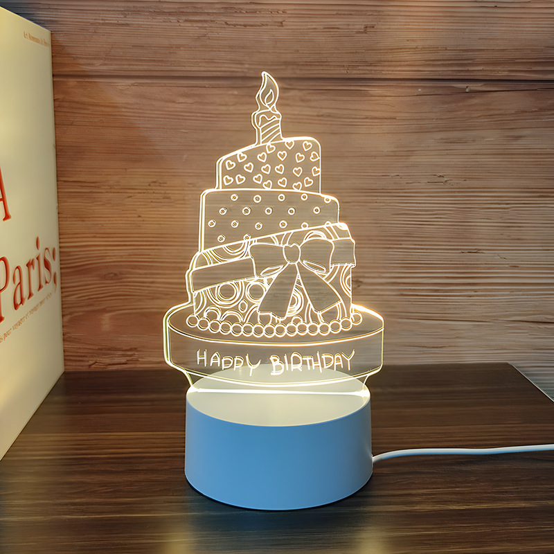 Venta al por mayor luz nocturna 3D USB niños dibujos animados regalo de Navidad lámpara de mesa pequeña atmósfera transfronteriza fijo logotipo acrílico