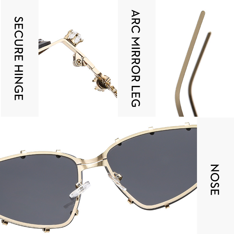 45g Weight Full Frame Glasses Structure Sunglasses, Glasses Classification PC, UV400 Protection Lens Material Special-Shaped Mirror Glasses Style Outdoor, Travel Occasion Solid Color Pattern Unisex Gender Rhinestone Design Streetwear Style Streetwear Solid Color PC UV400 Protection Special-Shaped Mirror Rhinestone Full Frame Women's Sunglasses 11