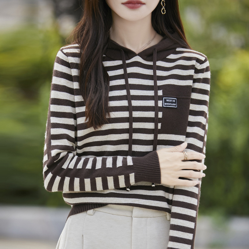 撞色条纹连帽卫衣女2025秋季新款时尚经典洋气百搭宽松休闲长袖衫|undefined