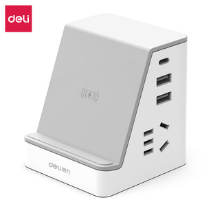Deli 33670 (1.5) Socket _ 2 Sets + 3U + Wireless Charger _ Color Boxed (white) (piece)