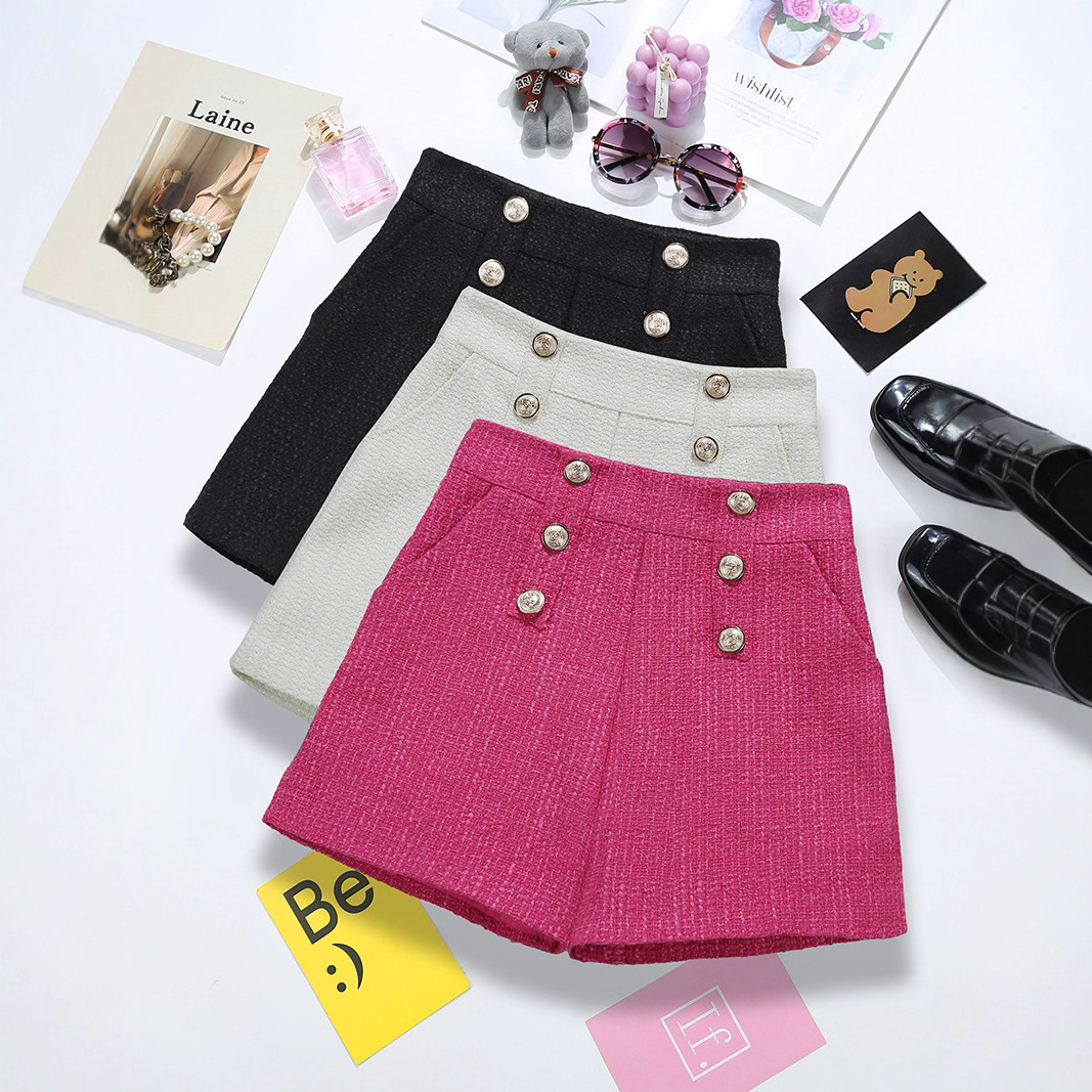 小香风高腰短裤女外穿2025冬季新款双排扣a字打底靴裤潮批发9761