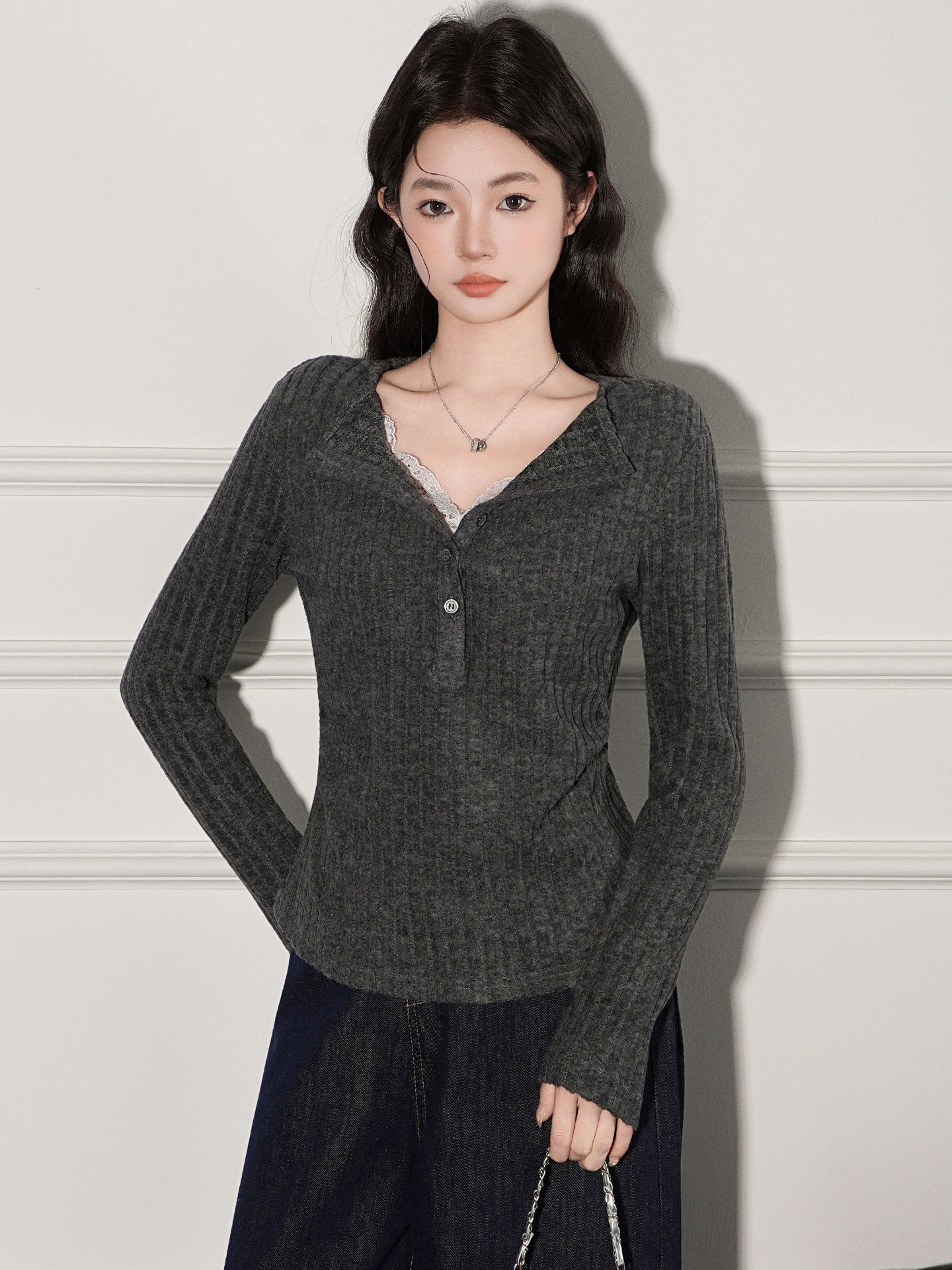 Lace base body-friendly autumn long-sleeve