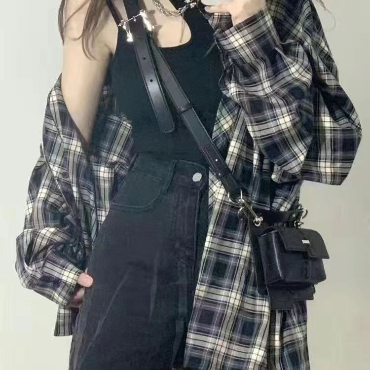 ピンクのPOLO襟の格子シャツのコートの婦人服の2024夏の新型の中の長い日焼け止めのシャツの長袖の上着の女性|undefined