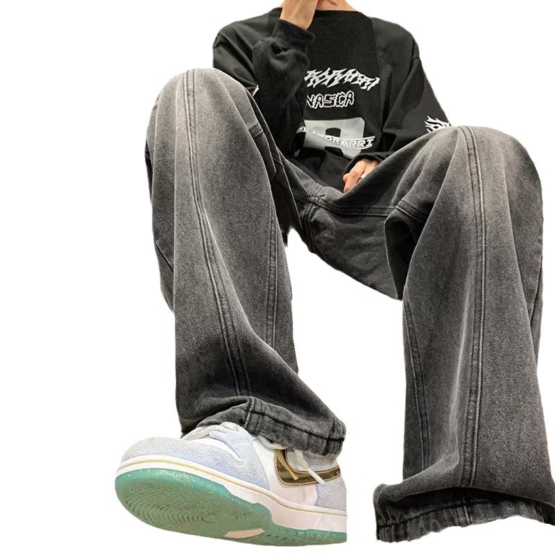 Vaqueros americanos de otoño pantalones negros y grises lavados para hombre