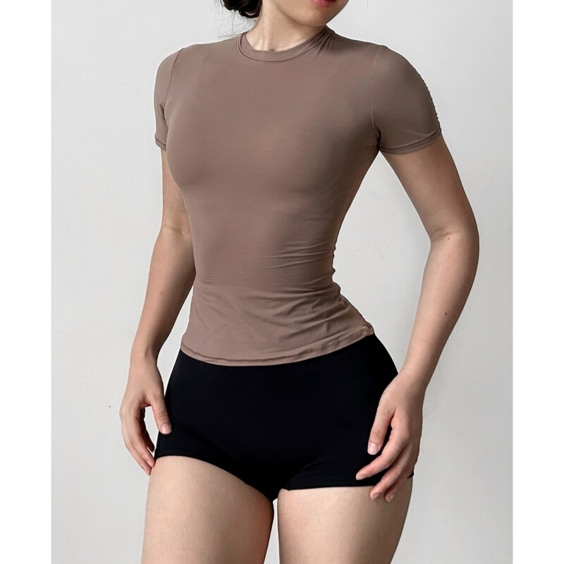 [Chao Lightweight] Kardashian T-Shirt Tight-Fitting Short-Sleeved Quick-Drying Simple Top Yoga Bottoming T-Show Figure 1792