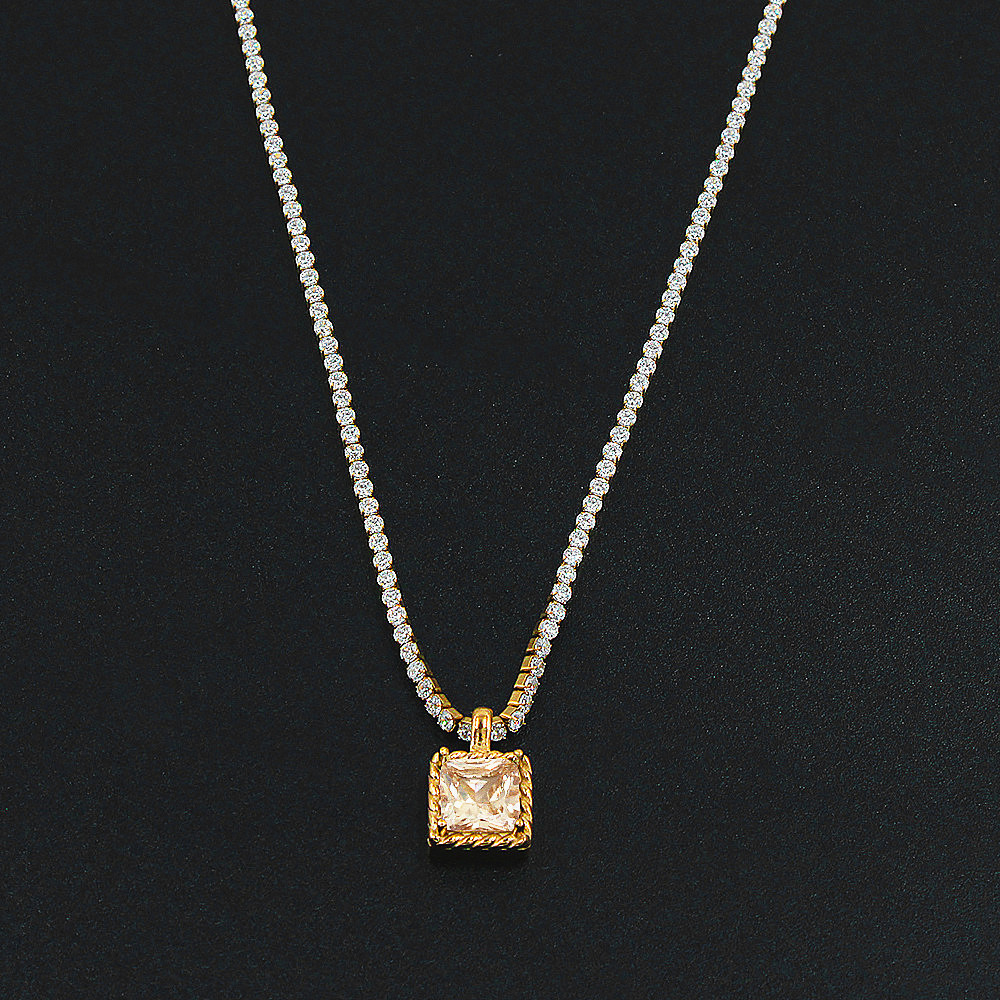 Simple Style Square Stainless Steel Plating Inlay Zircon Pendant Necklace display picture 2