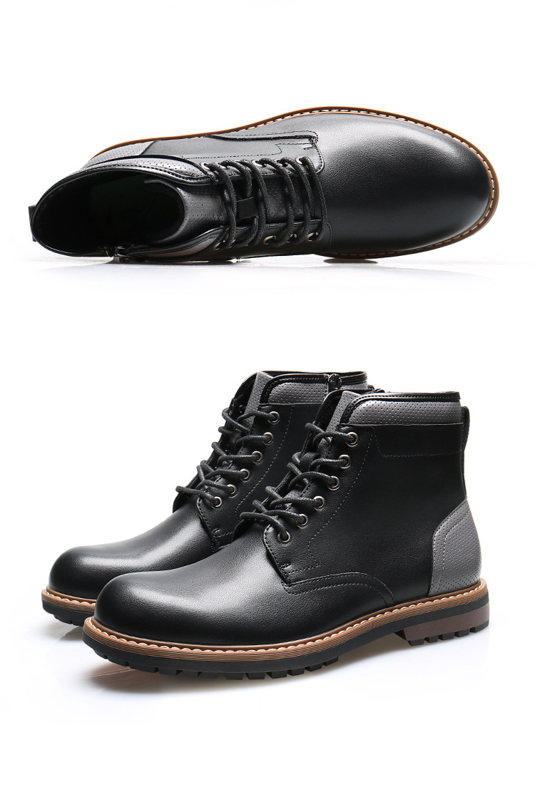 Men's lace-up boots British style retro side zip ankle boots_voghion.com