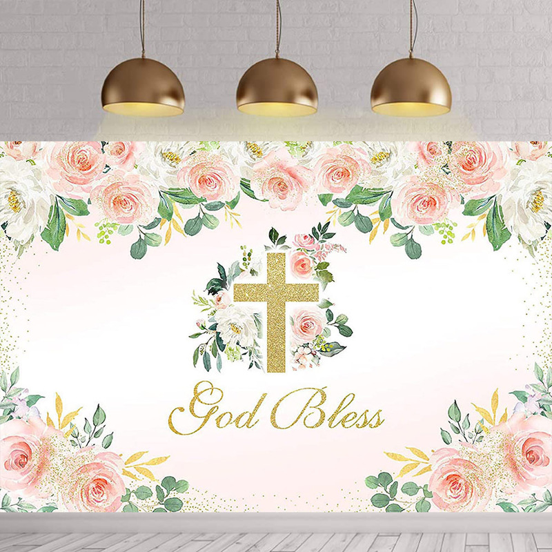 Amazon Floral Rose Theme Background Cloth Photography Baby First Baptism Party Photo Banner