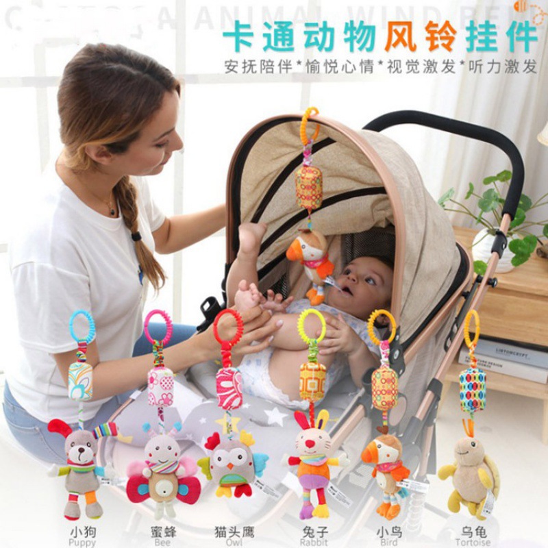 Crib hanging rattle toy baby stroller pendant toddler educational hearing vision training plush doll