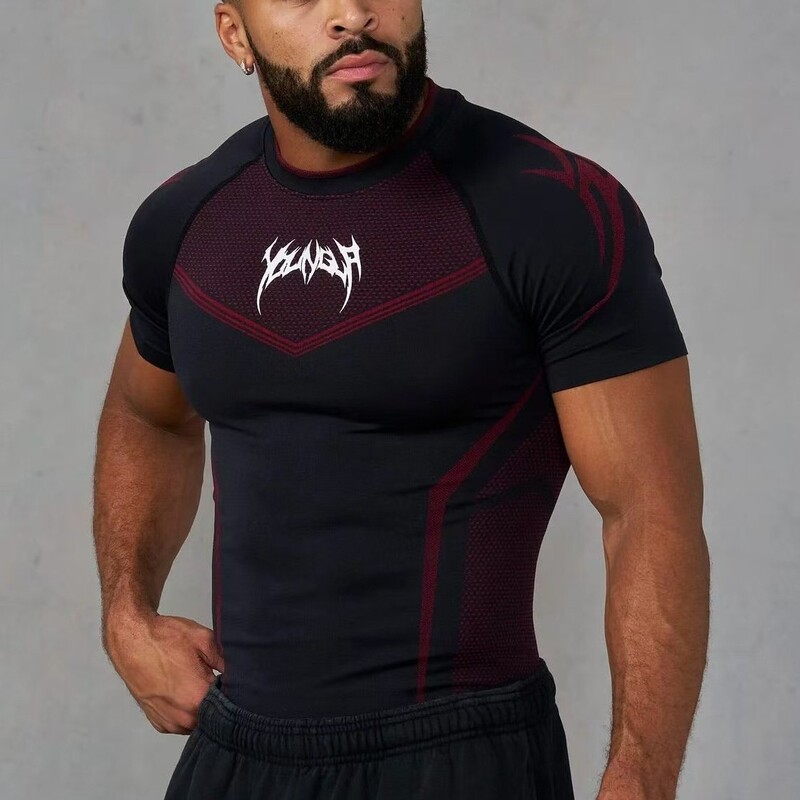 Youngla American Style Summer New Men's Tight-Fitting T-Shirt Jogger Sports Fitness Running Training Quick-Drying Short-Sleeved Shirt