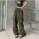 Design sense high street overalls for women 2024 New loose straight wide leg large pocket casual retro ankle-tied pants fashion