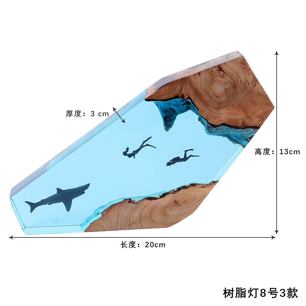 Ocean Whale Diver Shipwreck Desktop Art Ornament Solid Wood Resin Night Light Gift Lighting Led Led Lamp