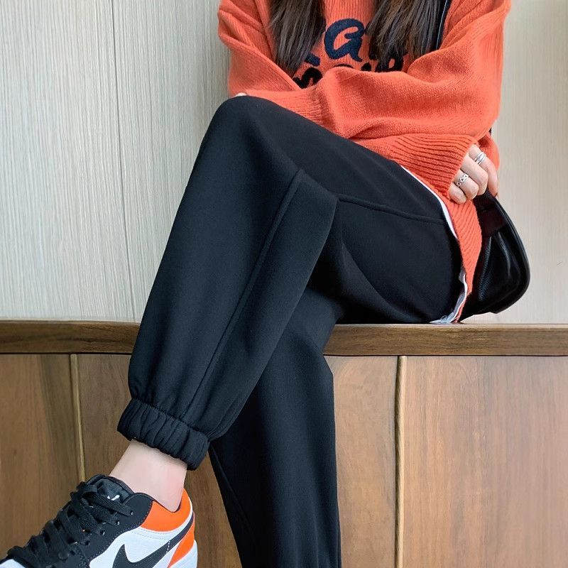 运动裤女春秋季束脚2025新款百搭秋冬显瘦黑色裤子小个子休闲卫裤|undefined