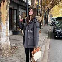 冬季羽绒服男款保暖毛领情侣加厚男女工装中长款外套鸭绒派克