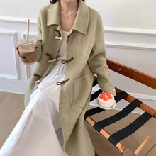 韩系木牛角田园风清新双面羊毛绒呢大衣秋冬加厚女长款设计感翻领